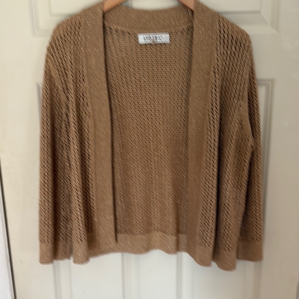 Kasper Shimmering Gold Open Knit Cardigan